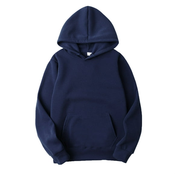 Yeahdor Men's Basic Long Sleeve Drawstring Hoodie Sweatshirt Casual Solid Color Pullover Tops Navy Blue S