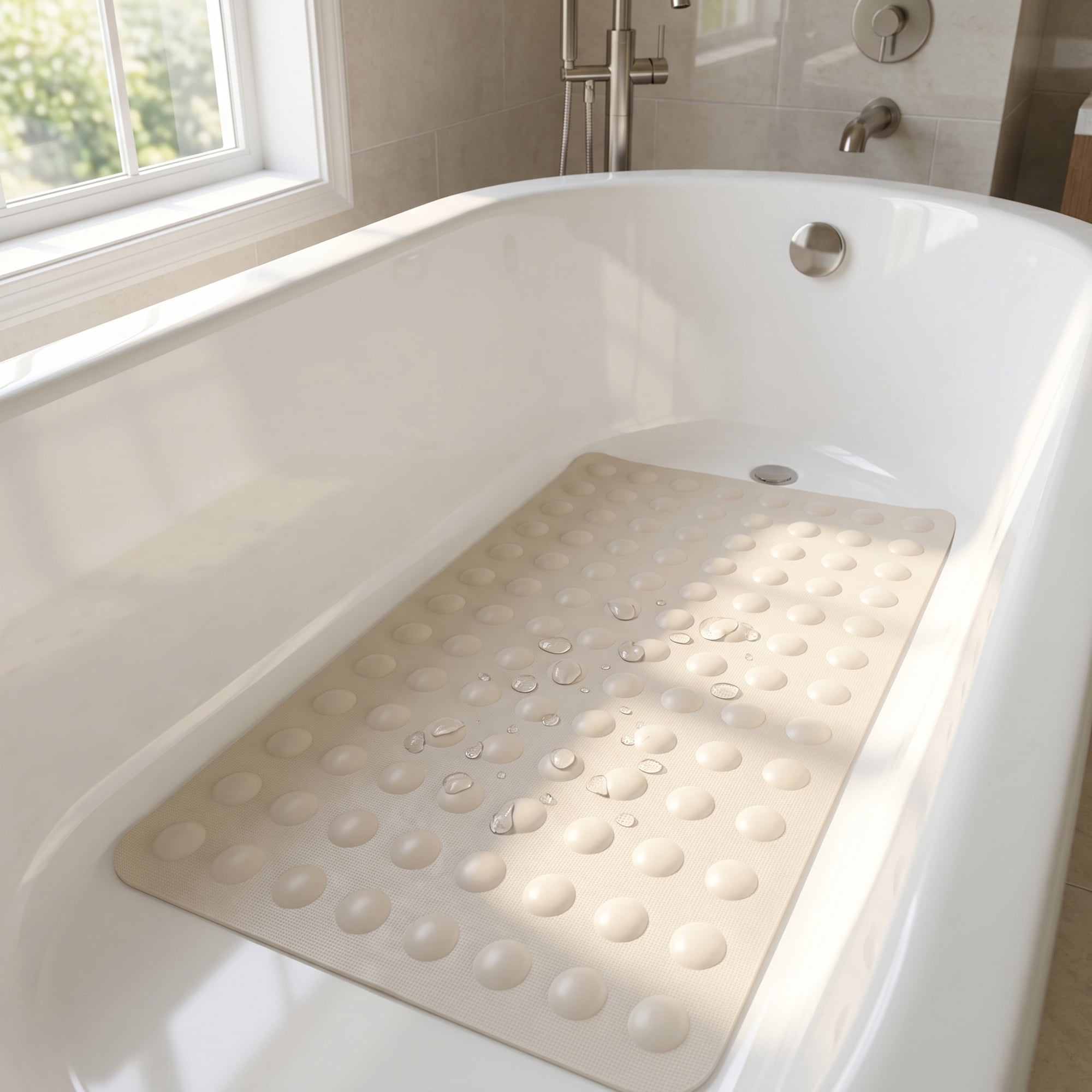 Unique Bargains Non-Slip TPE Washable Bathtub Mat with Strong Suctions White 28" x 16"