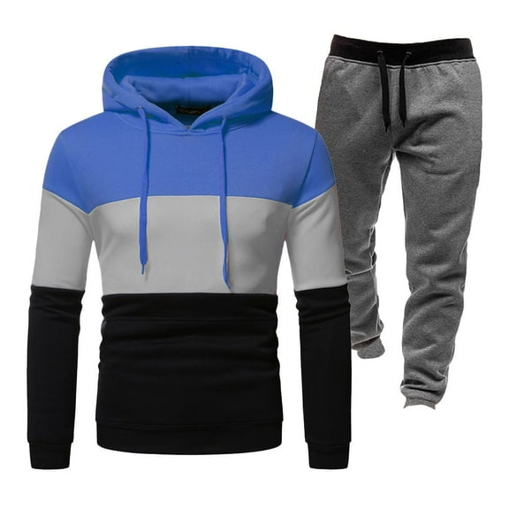Caqnni Men's Outfit Activewear Tracksuit mens Jogging Suits Sets 2 pcs Side Stripe Jacket and Pants Athletic Suit Casual Sweatsuit (Blue,M)