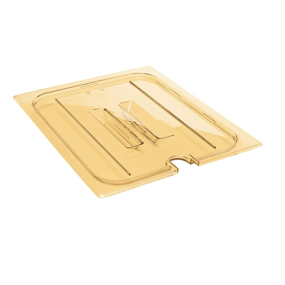 Food Pan Lid 1/2 H-Pan Handle Notched Amber