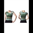 thumbnail image 3 of Blusas Ajustadas de Corta con Frunces y Estampado Floral de Cuello Asimétrico para Mujer Verde L, 3 of 7