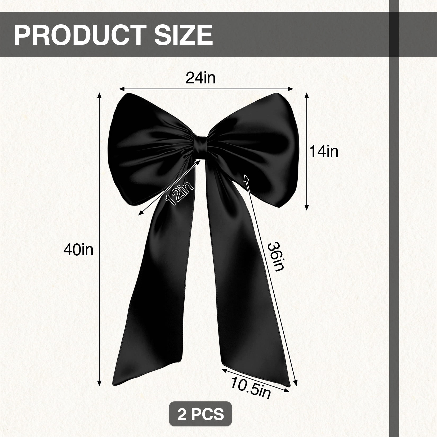 2 Pack Large Satin Bow Decorations 40 x 24 inch, Pre-Shaped Oversized Ribbon Bows for Wedding, Party, Gift Wrapping, Wall & Room Decor, Reusable, Black