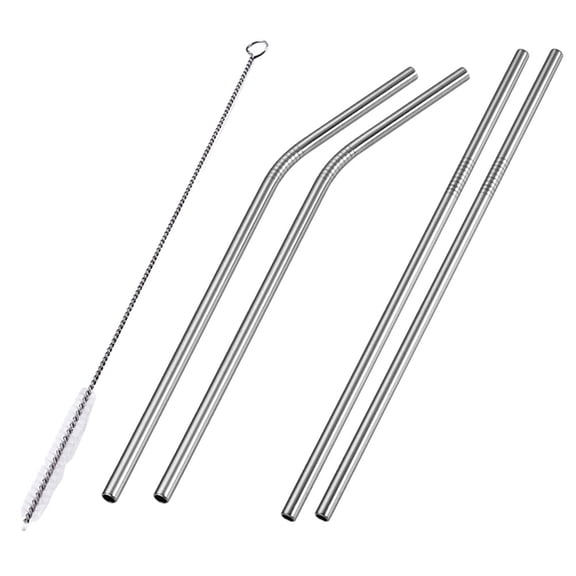 OUNONA Plated Silver Stainless Steel Reusable Drinking Straws with Brush for Home 1Set