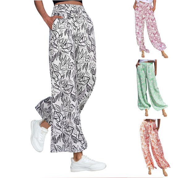 Utoimkio Women's Wide Leg Flowy Pants Summer Casual Loose High Waisted Lounge Pants for Women