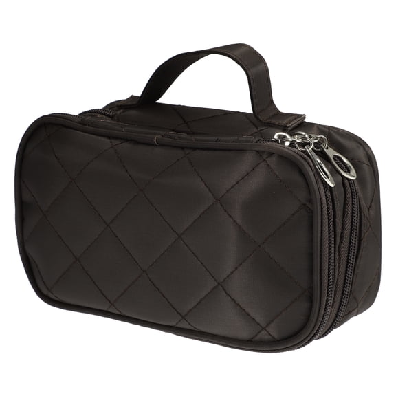 Unique Bargains 1 Pc Travel Double Layer Cosmetics Storage Bag Portable Waterproof Brown