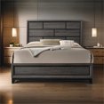 thumbnail image 2 of Pemberly Row Twin Bed with Brick Pattern Panel Headboard in Gray and Black, 2 of 10