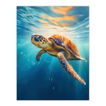 Sea Turtle Barbados Marine Swimming Blue Clear Water Unframed Wall Art Print Poster Home Decor Premium