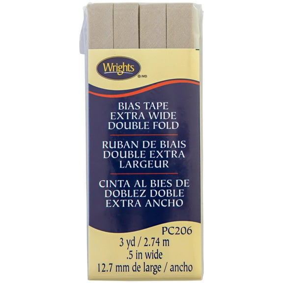 Wrights Shadow Grey 1/2" Extra Wide Double Fold Bias Tape Binding 3 yd Polyester Blend