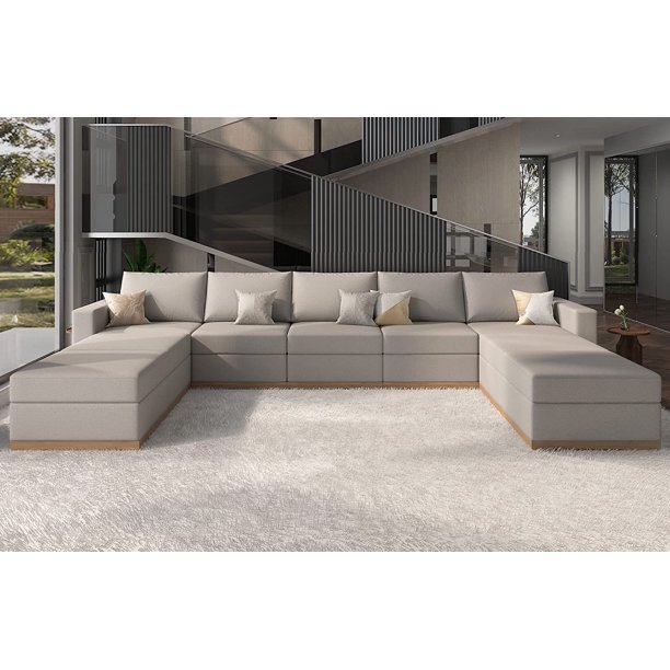 Amerlife Sectional Sofa, Wood Base Modular Sectional with Ottomans 9