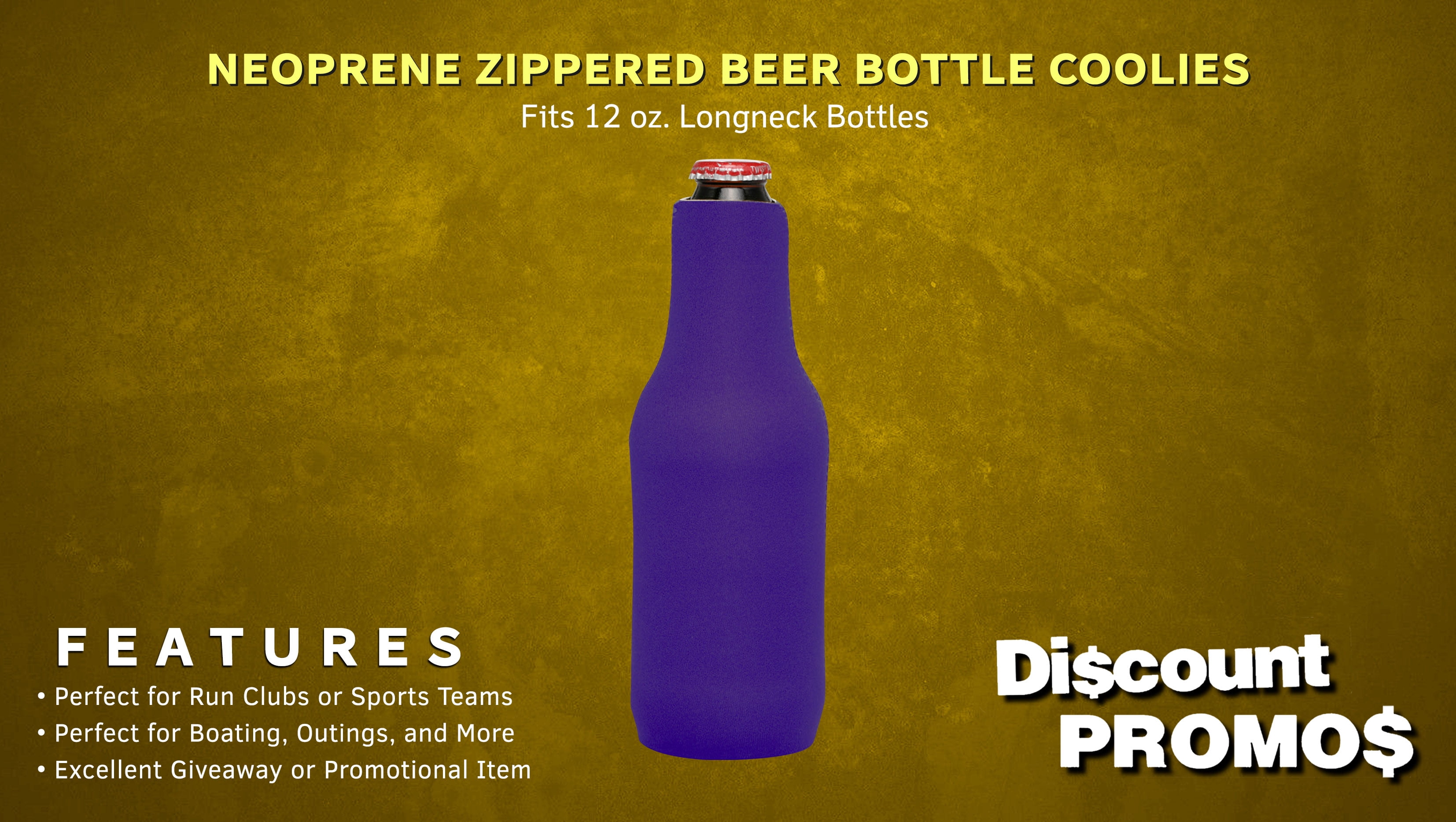 10 Neoprene Zippered Beer Bottle Coolies Pack - Sharkskin Rubber Bottom - Purple