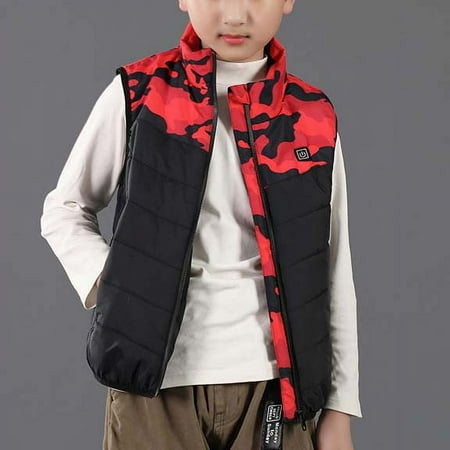 Kids Heated Vest Boys Girls Lightweight USB Electric Heating Waistcoat Down Jacket Camouflage Vest Winter Coats