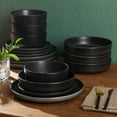 thumbnail image 5 of Gibson Soho Lounge Pasco 16 Piece (Service for 4) Plates and Bowls Double Bowl Reactive Glaze Dishes Stoneware Ceramic Dinnerware Set - Black, 5 of 13