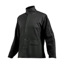 VEVOR Flame-Resistant Welding Jacket - L Size, Heavy Duty Split Cowhide Leather Sleeve 9 oz. FR Cotton Body, Heat-Resistant Welding Safety Jacket with Snap Buttons & Pockets, Ideal