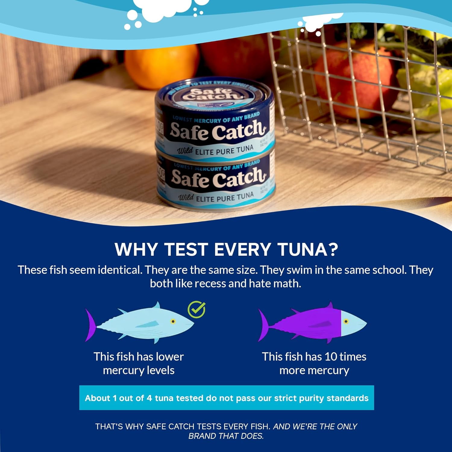Safe Catch Wild Elite Pure Tuna, 3 Pack, 5 oz Cans – Lowest Mercury Canned Tuna with 40g Protein per Can
