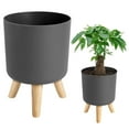 thumbnail image 2 of Piwvid Modern Elevated Plant Pots with Wooden Legs - Mid-Century Floor Standing Flower Pot for Living Room/Bedroom, Indoor Outdoor Decorative Planter with Drainage, 2 of 9