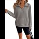 thumbnail image 2 of Sudadera Corta de con Cuello Alto y Media Cremallera para Mujer, Bolsillos y Abertura para el Pulgar. Gris L, 2 of 10
