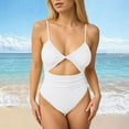 thumbnail image 2 of Womens One Piece Swimsuit Tummy Control Ruffled Bathing Suit V Neck Cutout Swim Suit Tie Back Swimwear, 2 of 5