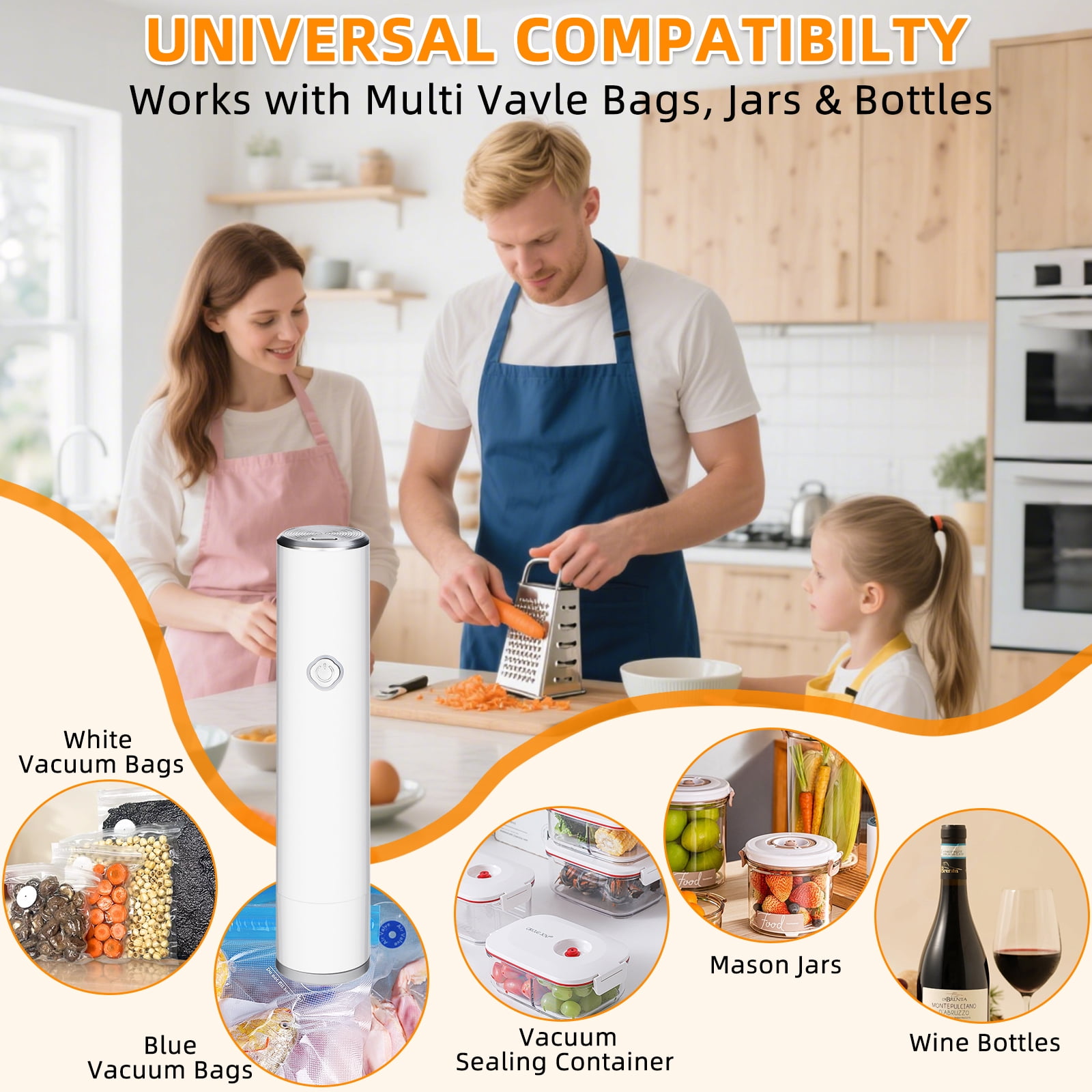 Handheld Vacuum Sealer with 5 Reusable Bags YEERSWAG Powerful Compact Vacuum Sealer for Food, Seal Meal Saver, Portable Food Sealer for Storage & Preservation, White