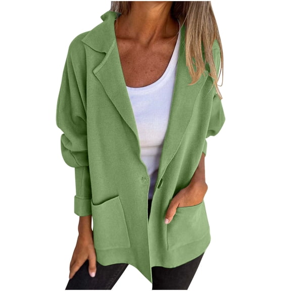UYISJ Womens Long Cardigan Sweaters Lapel Collar Oversized Coats Open Front Fall Knit Sweater Long Sleeve Coat with Pockets Green L