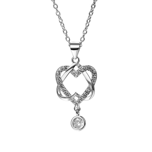 Amy and Annette 18K White Gold Plated Heart Pendant Necklace with crystals