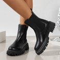 thumbnail image 2 of YOUSNH Bottes Courtes en Cuir à Talon Épais Style Anglais pour Femmes Automne et Hiver Noir 8, 2 of 7