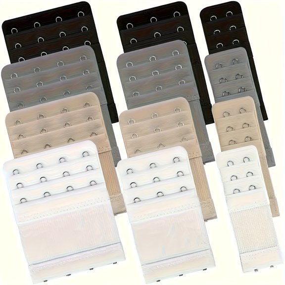 12 Adjustable Bra Extension Clips | 2/3/4 Hook Sizes, Elastic Back Clasps, Solid Color Fabric, Bra Additions by Yipin