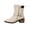 Beige, variant on Mid Calf Buckle Boots, Buckled Strap Mid Calf Boots Casual Office Commuting, Ribbed Knit Contrast Collar Footwear Holiday Travel Wearing, Block Heel Outer Side Zipper Shoes, Brown 8