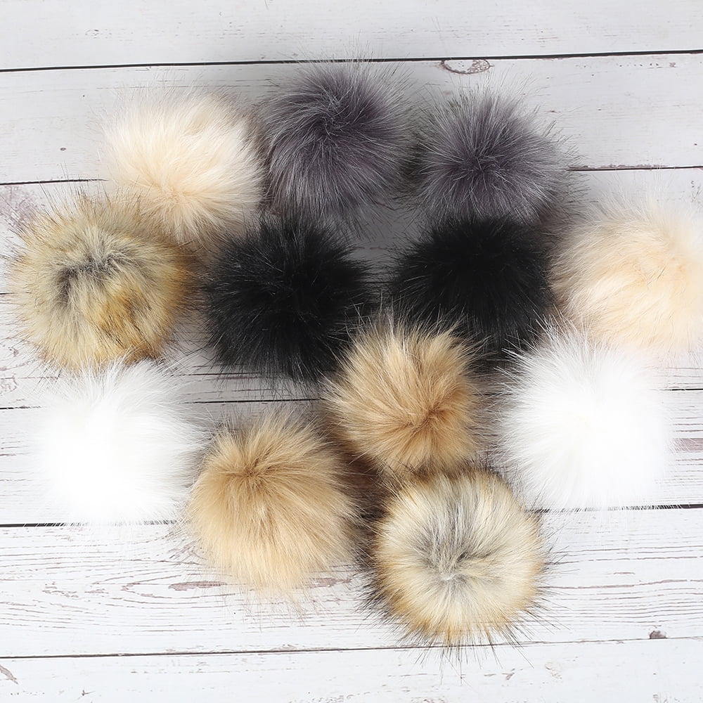 White Fluffy Pom-Pom Faux Fox Fur Large Keychain Gift Hat 5.0 in