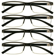 4 Packs Mens Rectangle Half Frame Reading Glasses Blue Light Blocking Black Spring Hinge Readers +2.25