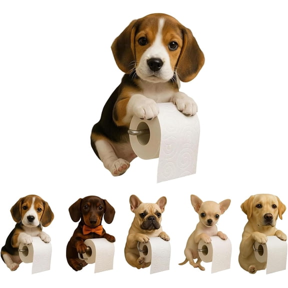 Beagle Toilet Paper Holder - Funny 3D Printed Resin Dog Design, Wall Mounted Paper Roll Dispenser for Home, Kitchen, RV, Office-dh