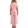thumbnail image 4 of Amidoa Girls 2 Piece Outfits Summer Clothes Solid Color T Shirt Cute Ruffle Sleeve Short Sleeves Casual Pants Kids Clothing Sets Pink Size 6, 4 of 9
