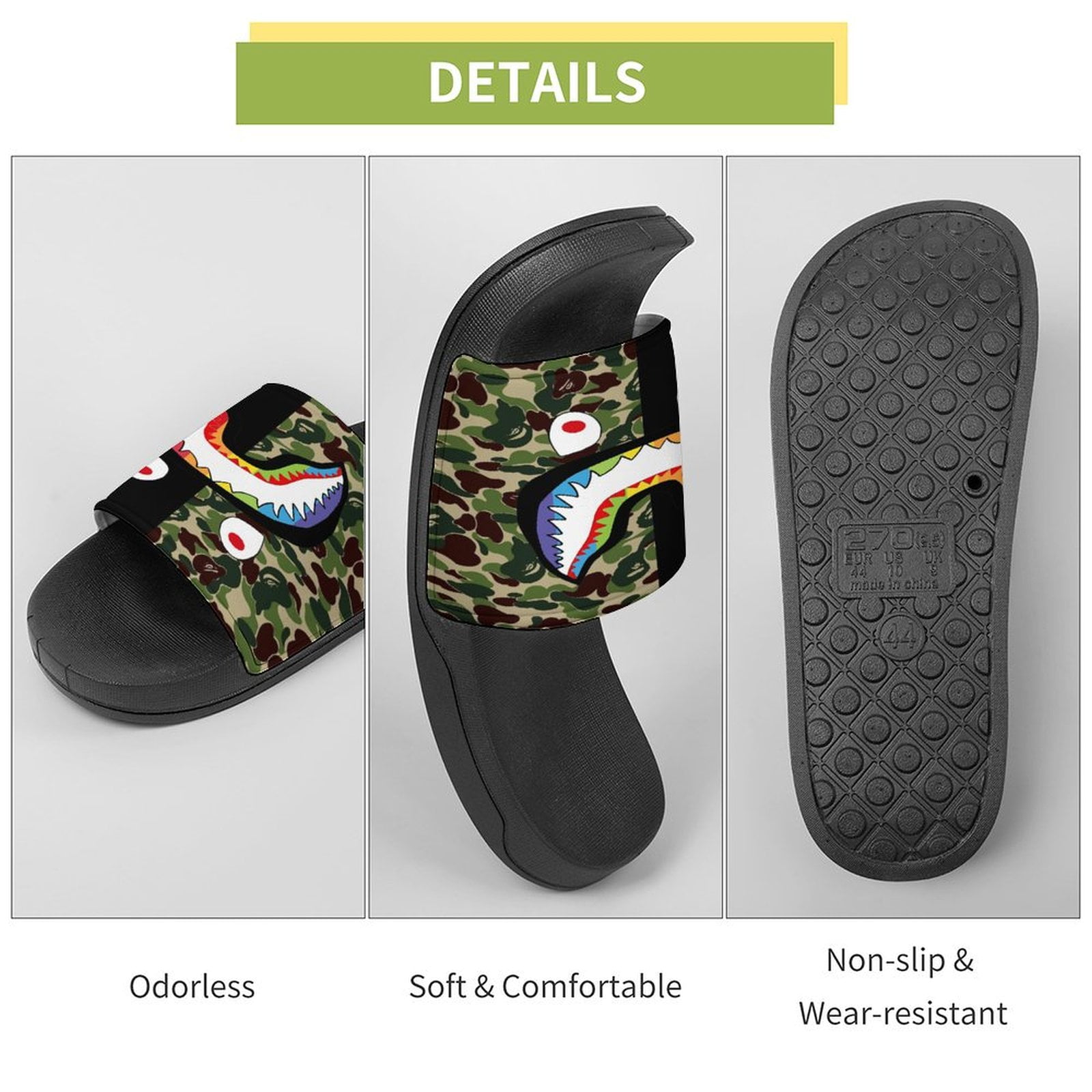 Bape Shark Camo Sandals for Women Men Casual Anti Slip Slides Sandal Flat Slipper Shoes Gifts for Beach Pool