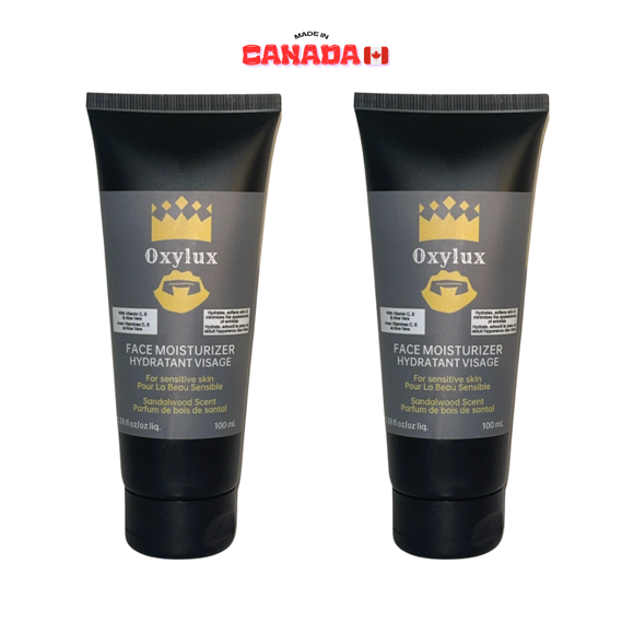 Oxylux Hydratant pour le Visage pour Hommes, Crème pour le Visage avec Vitamine C, E et Aloe Vera, Hydratant Tout-en-un au Bois de Santal pour le Visage et le Corps pour Hommes 100 ml (2 Paquets)