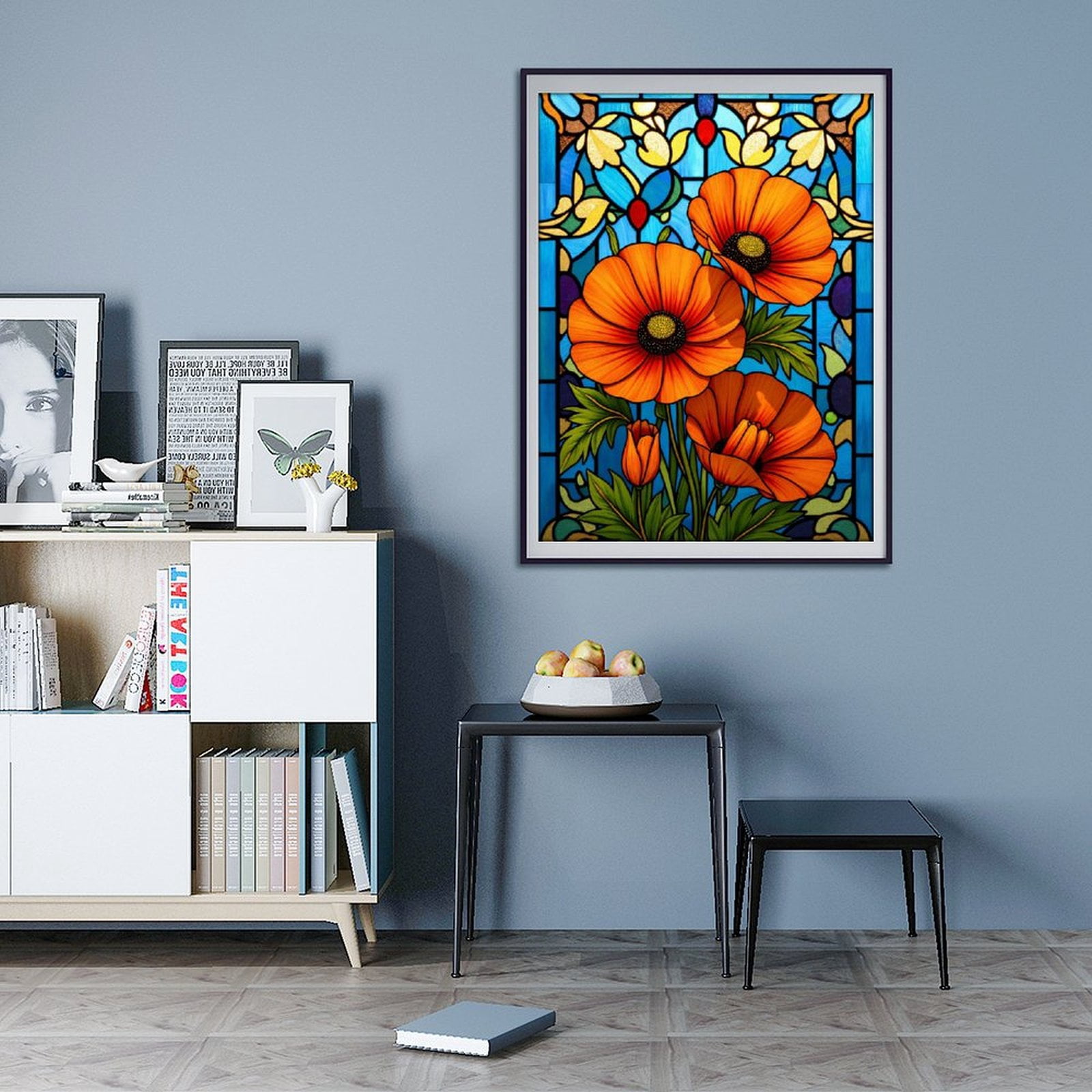 Diamond Art Kit for Adults, Stained Glass Floral Vibrant Window Diamond Painting for Adults Beginners, DIY Diamond Art Painting Kits, 5D Diamond Painting Crafts for Home Decor 12x16 Frameless