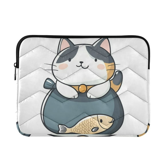 FORMRS 13-13.3 inch Laptop Sleeve Case Soft Carrying Quilted Computer Bag Cover, Blue Cute Cat