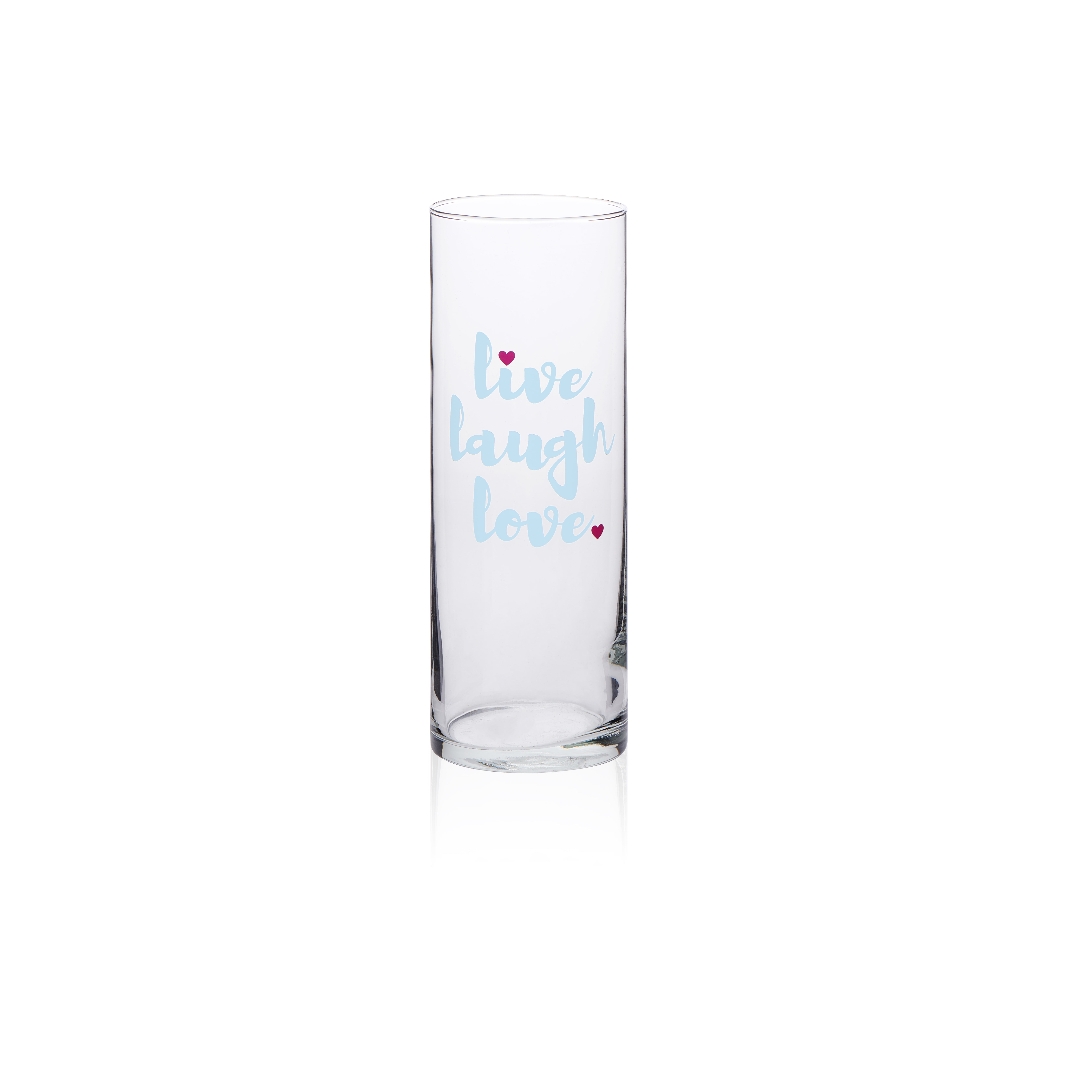 New Libbey Glass  Live ~ Laugh ~  Love With Pink Hearts 9 1/2" Clear Glass Vase 