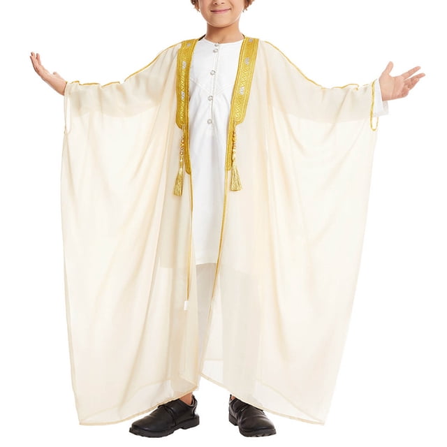 Premium Boys Arabic Thobe Robe - Breathable Muslim Attire | Trendy Middle Eastern Long Sleeve Tunic