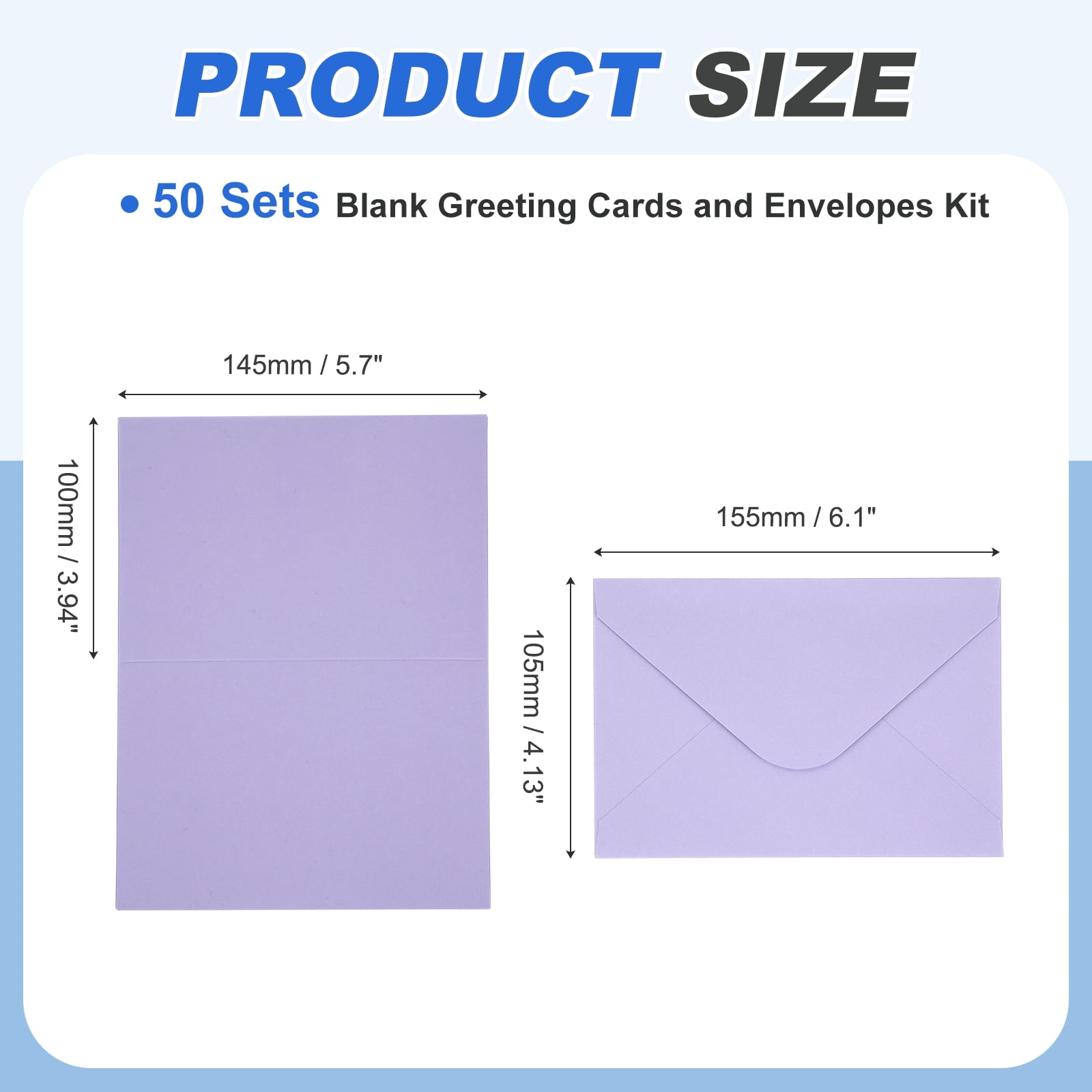 Uxcell 4 x 6" Blank Greeting Cards and Envelopes, 50Sets Half Fold Note Cards and Envelopes 250g Thick Cardstock for DIY Wedding Birthday Party Invitations, Light Purple