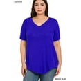 thumbnail image 2 of Zenana Women & Plus Luxe Rayon Short Sleeve V-Neck Hi-Low Hem Casual Tee-Shirt Top, 2 of 3