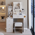thumbnail image 6 of New 29.2"Cabinet Vanity Table + Cushioned Stool, 2 AC+2 USB Power Station, Hair dryer bracket, Extra Large Touch Control Sliding LED Mirror, Tri-color Switching, Brightness Adjust, 6 of 11