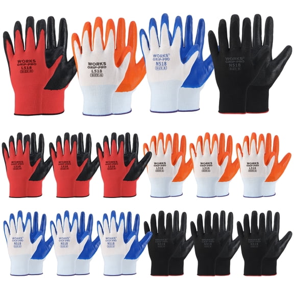 Armscye Gardening Gloves for Men Women, 16 Pairs Nitrile Coated Garden Gloves with Grip, Breathable Nylon Safety Glovesfor DIY, Gardening, Automotive Repair, Assembly, Construction, Mechanics