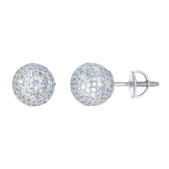925 Sterling Silver Mens Cubic Zirconia Ball Stud Earrings 7.4mm Wide Earring for Men - 2.9 Grams
