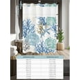 thumbnail image 6 of No Hook Cloth Fabric Shower Curtain with Snap in Liner, Blue Teal Coastal Waterproof Shower Curtains Set with See Through Top Window, Summer Beach Nautical Coral Starfish Bath Curtains Shower 54"x78", 6 of 6