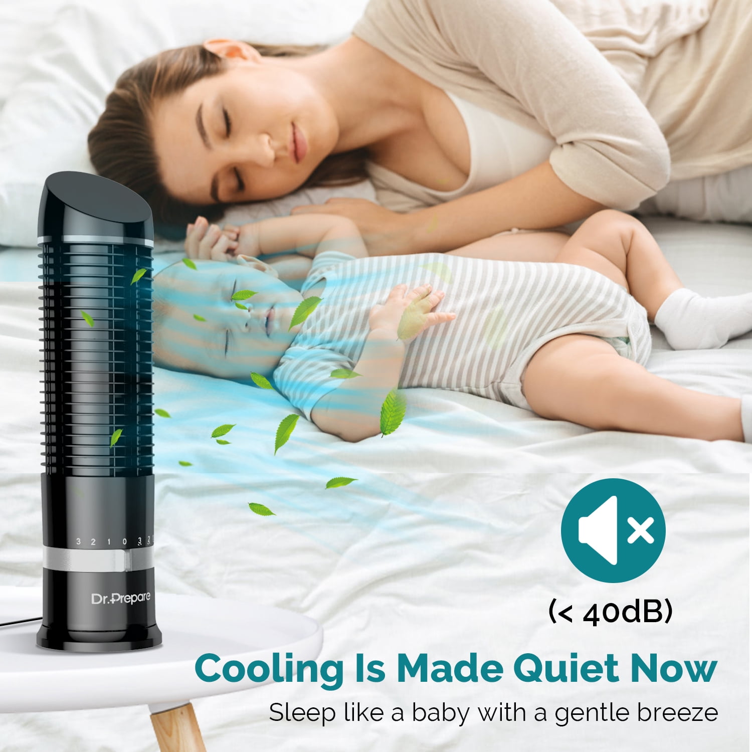 DR.PREPARE Oscillating Tower Fan, 16 Inch Desk Bedroom Table Fan with 3 Speeds