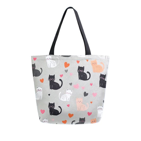 FORMRS Womens Canvas Tote Bag with Zipper Inner Pocket Shoulder Handbag, Gray Cartoon Pattern