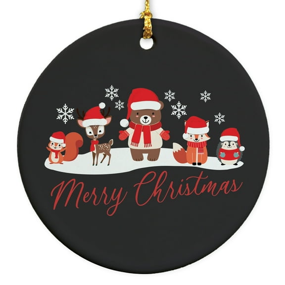 Merry Christmas Woodland Animals Christmas Round Disc Ornament