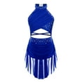 thumbnail image 5 of Sinleey Girls Shiny Lyrical Ballet Dress Backless Jazz Latin Cha-Cha Rumba Samba Dance Costume Blue 8, 5 of 9