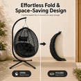 thumbnail image 6 of SYNGAR Foldable Hanging Egg Chair with Stand, HDPE Rattan Wicker Swing Chair with Cushion, Outdoor Egg Chair for Patio Balcony Bedroom, Heavy Duty 350 Lbs Capacity, Black, 6 of 11