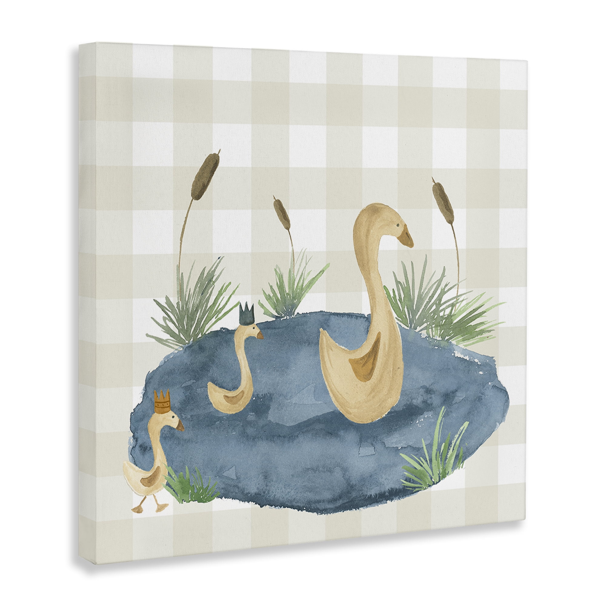 Stupell Industries Duck Family in Pond Animals Painting Wrapped Canvas Art Print Wall Art, 17 x 17