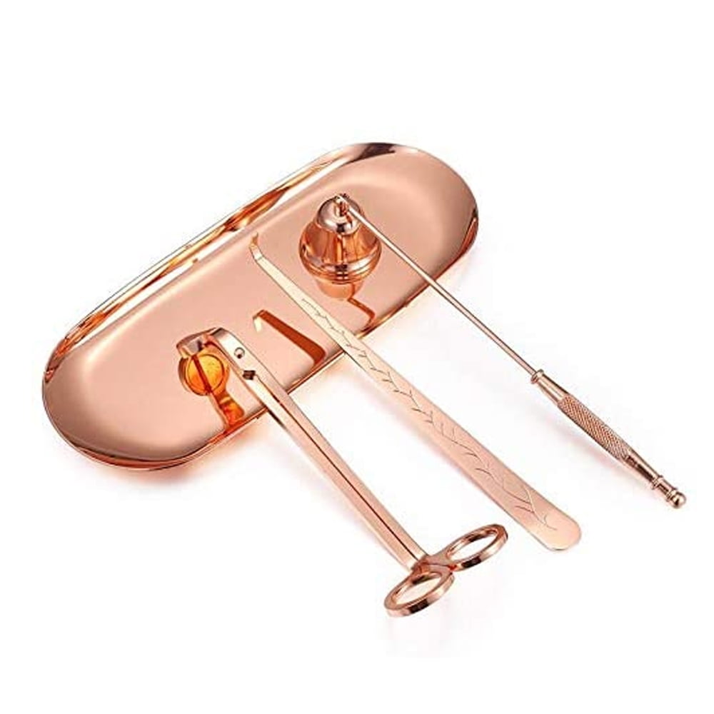 LQNB Candle Accessory Set Candle Wick Trimmer Candle Wick Dipper Candle Snuffer Storage Tray 4 Packs Candle Care Kit Gift for Candle Lovers Rose Rose Gold 
